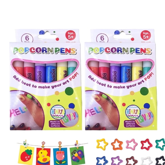 Popcorn Pens, 12PCS DIY Bubble Popcorn Drawing Pens | 3D Artwork Printing Bubble Pen, Color Drawing Popcorn Pens, 3D Printed Watercolor Pen, for Drawing and Coloring
