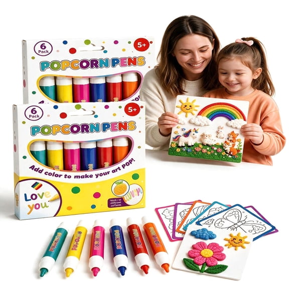 Popcorn Pens 3D Bubble Drawing Kit, Color Changing Art Markers, DIY Craft Pens for Coloring Books, Scrapbooks, School Projects & Gifts(2pcs)
