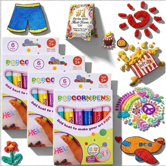 Popcorn Pens - 3D Magic Puffy Bubble Pen DIY Artwork & Crafts, 18 Pack Washable Puffy Paint Markers Set for Adults DIY Greeting Cards & Home Decor.