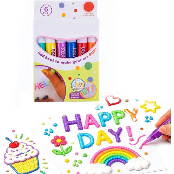Popcorn Pens, 3D Relief Art Pen, 6 Color Magic Bubble Popcorn Drawing Pens Puffy, DIY Raised Effect Drawing Kit Works for Crafts