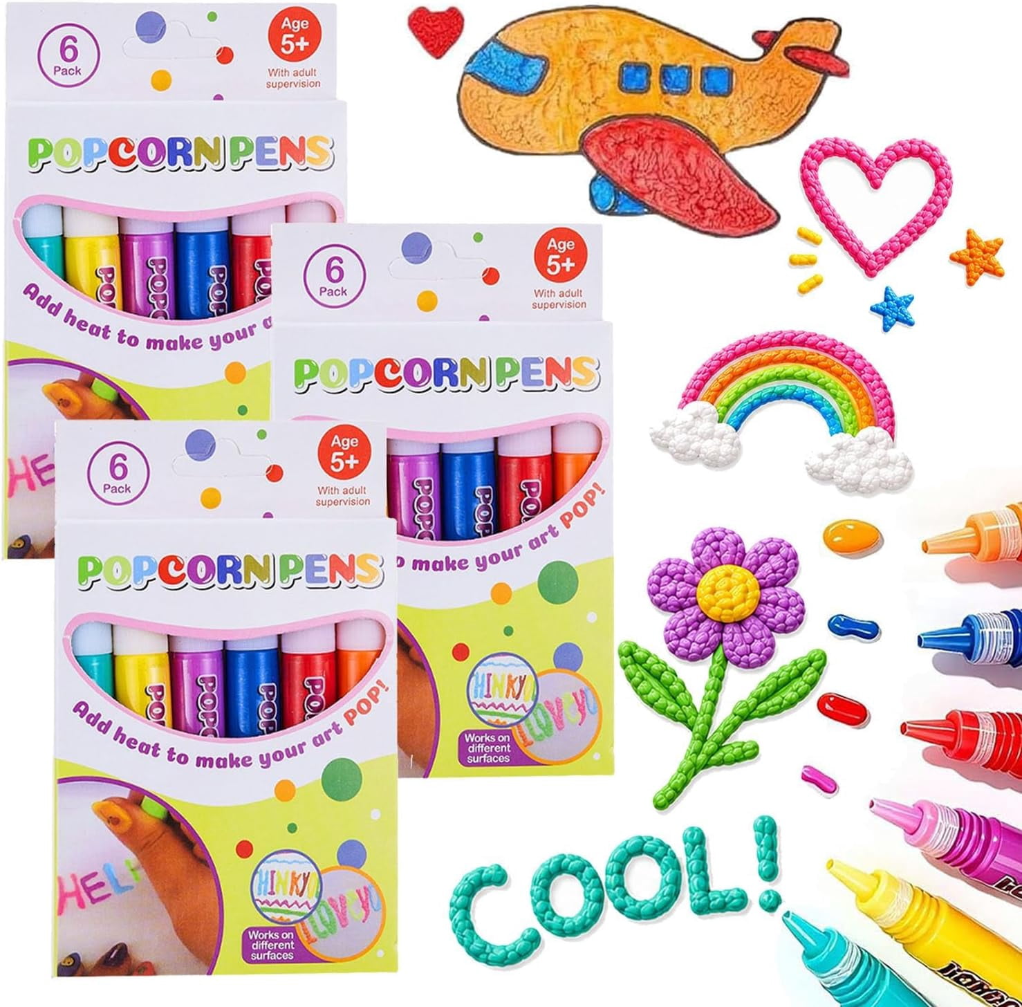 Popcorn Pens, 3D Relief Art Pop Pens, Puffy Bubble Art Markers for DIY ...