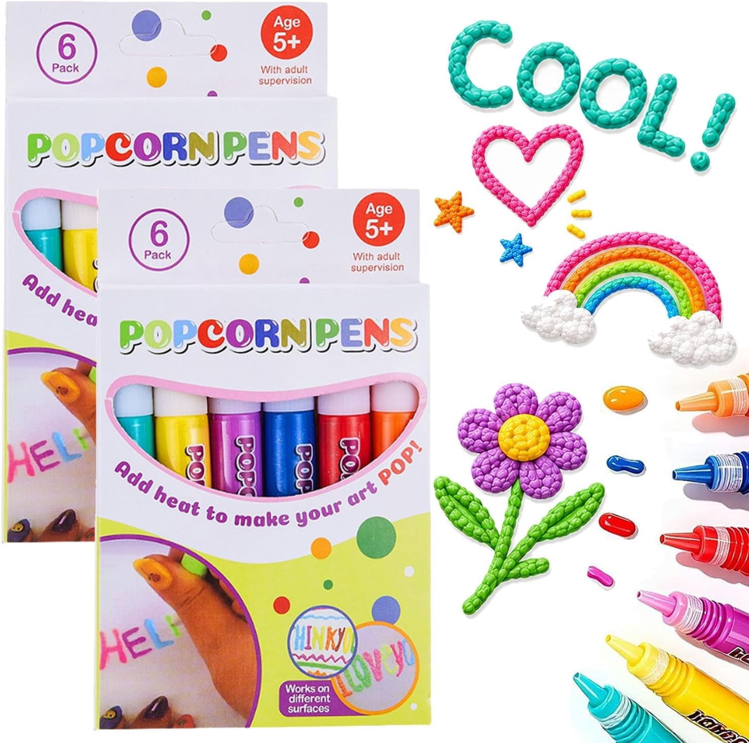 Popcorn Pens, 3D Relief Art Pop Pens, Puffy Bubble Art Markers for DIY ...