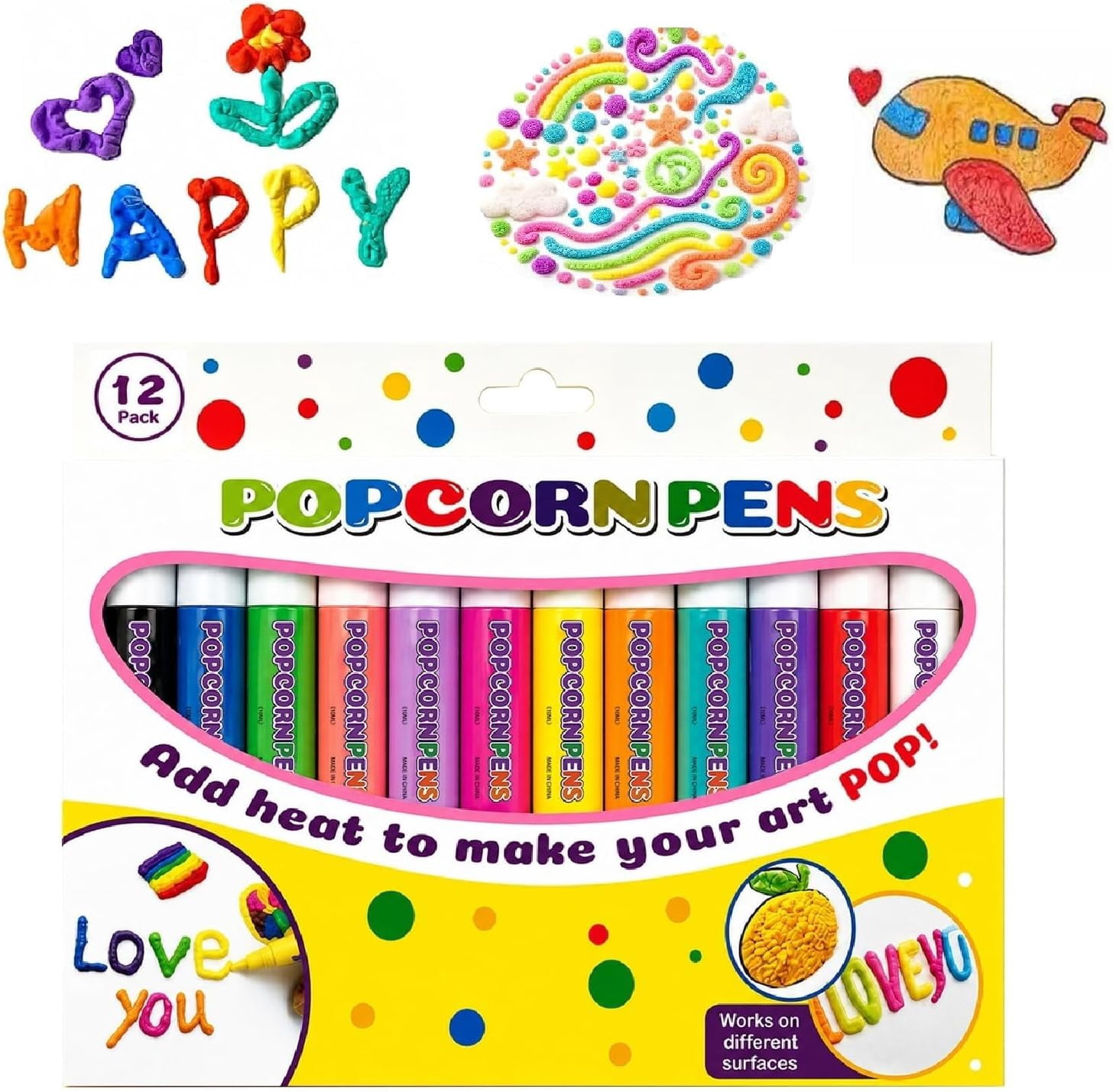 Popcorn Pens, 3D Relief Art Pop Pens, Puffy Bubble Art Markers for DIY ...