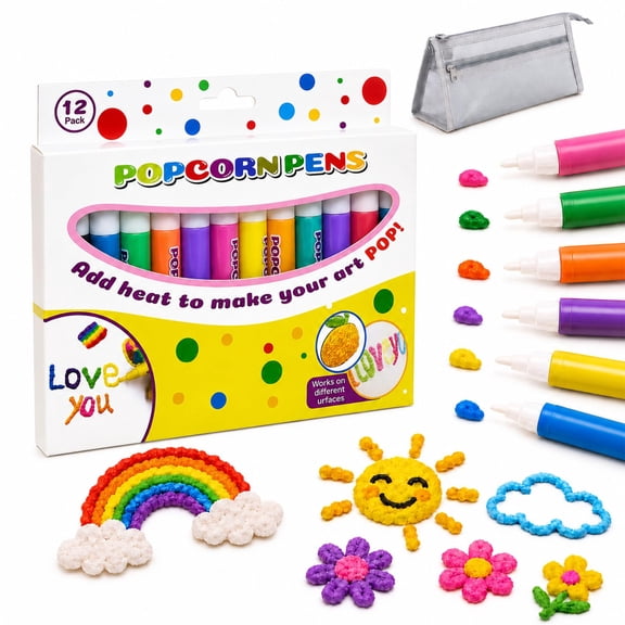 Popcorn Pens Puffy, 12 Colors DIY Bubble Popcorn Drawing for Cards, Coloring