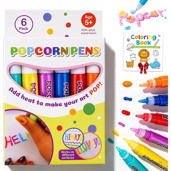 Popcorn Pens Puffy, 3D Magic Popcorn Markers, Colourful DIY Puffy Pens