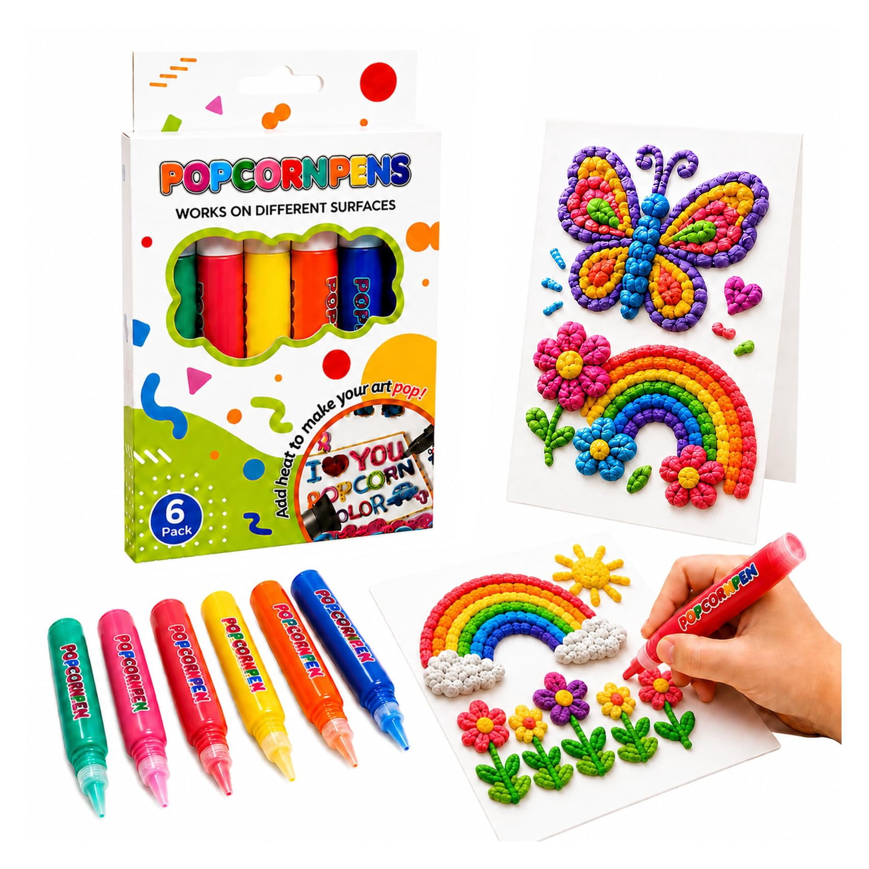 Popcorn Pens Puffy Kits, Popcorn Pens Puffy, 6/12 Color Textured 3D ...