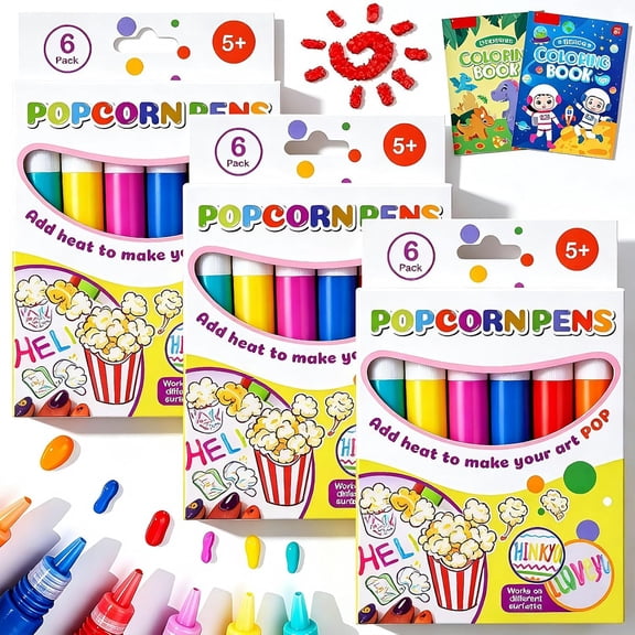 Popcorn Pens Puffy Popcorn Pens 3D Art Heat-Activated 3D Puffy Paint Markers with 6 Colors 18 Count