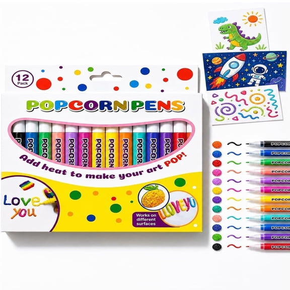 Popcorn Pens for 3D Art, Puffy Bubble Drawing Pens with Heat-Activated Raised Effect for DIY Crafts, Greeting Cards and Creative Gifts