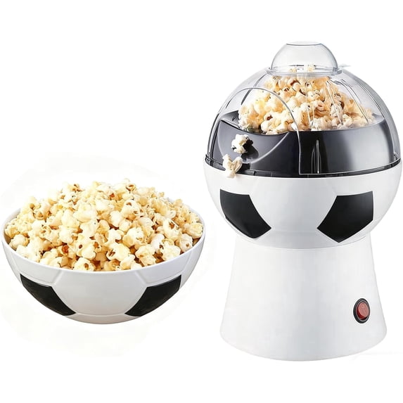 Popcorn Popper, 1200W Oil-Free Popcorn Machin,Soccer-Shaped Hot Air Popcorn Machine,Air Popcorn Maker,Food-Grade PP with Measuring Cup and Butter Melter,One-Touchfor Home, Game Night,Camping