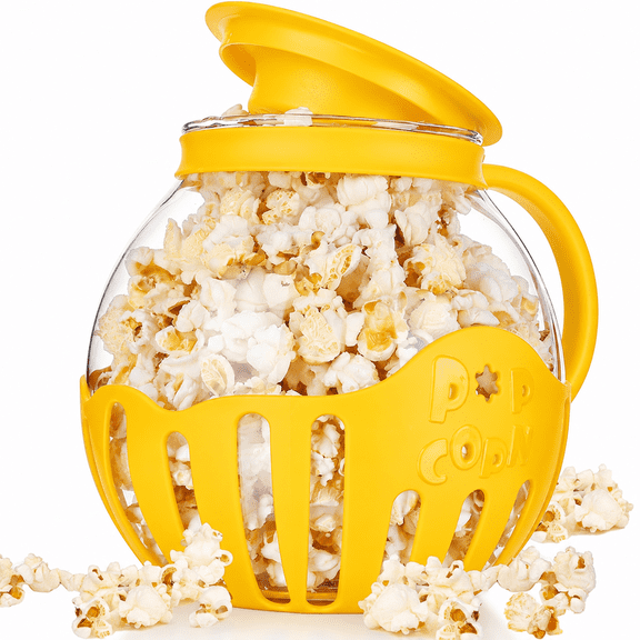 Popcorn Popper, Microwave Popcorn Maker with Heat-Resistant Glass, 3-in-1 Lid for Measuring Kernels and Melting Butter, Dishwasher Safe