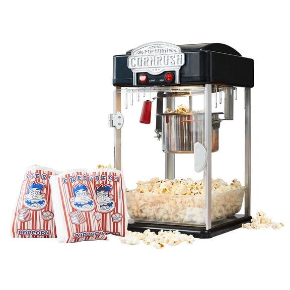 Popcorn Popper Machine-4 OZ Vintage Professional Popcorn Maker Theater Style with Nonstick Kettle Warming Light and Serving Scoop. (Black) Y101