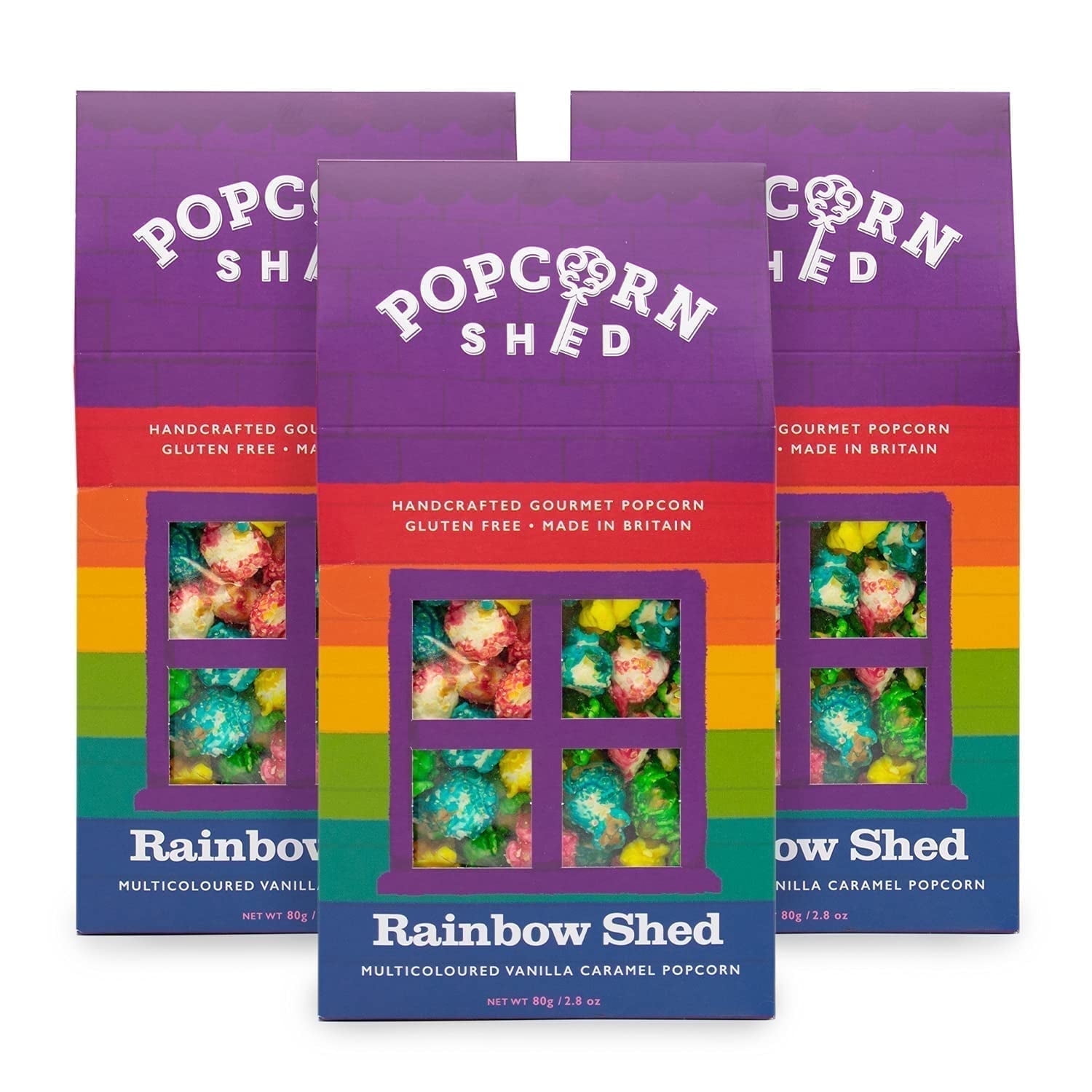 Popcorn Shed 3 x Rainbow Gourmet Popcorn Gift Boxes