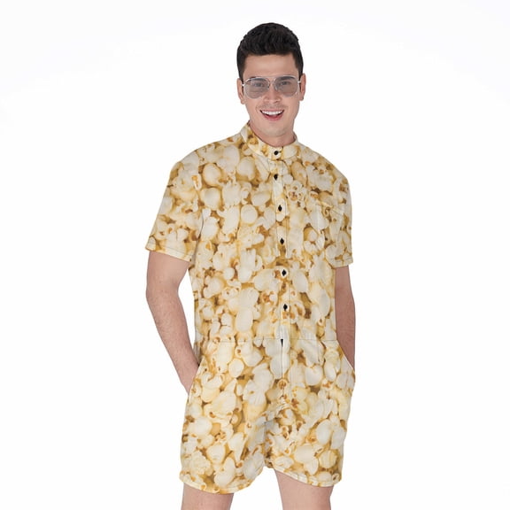 Popcorn Short Sleeve Men'S Rompers Casual Summer Jumpsuits Outfit