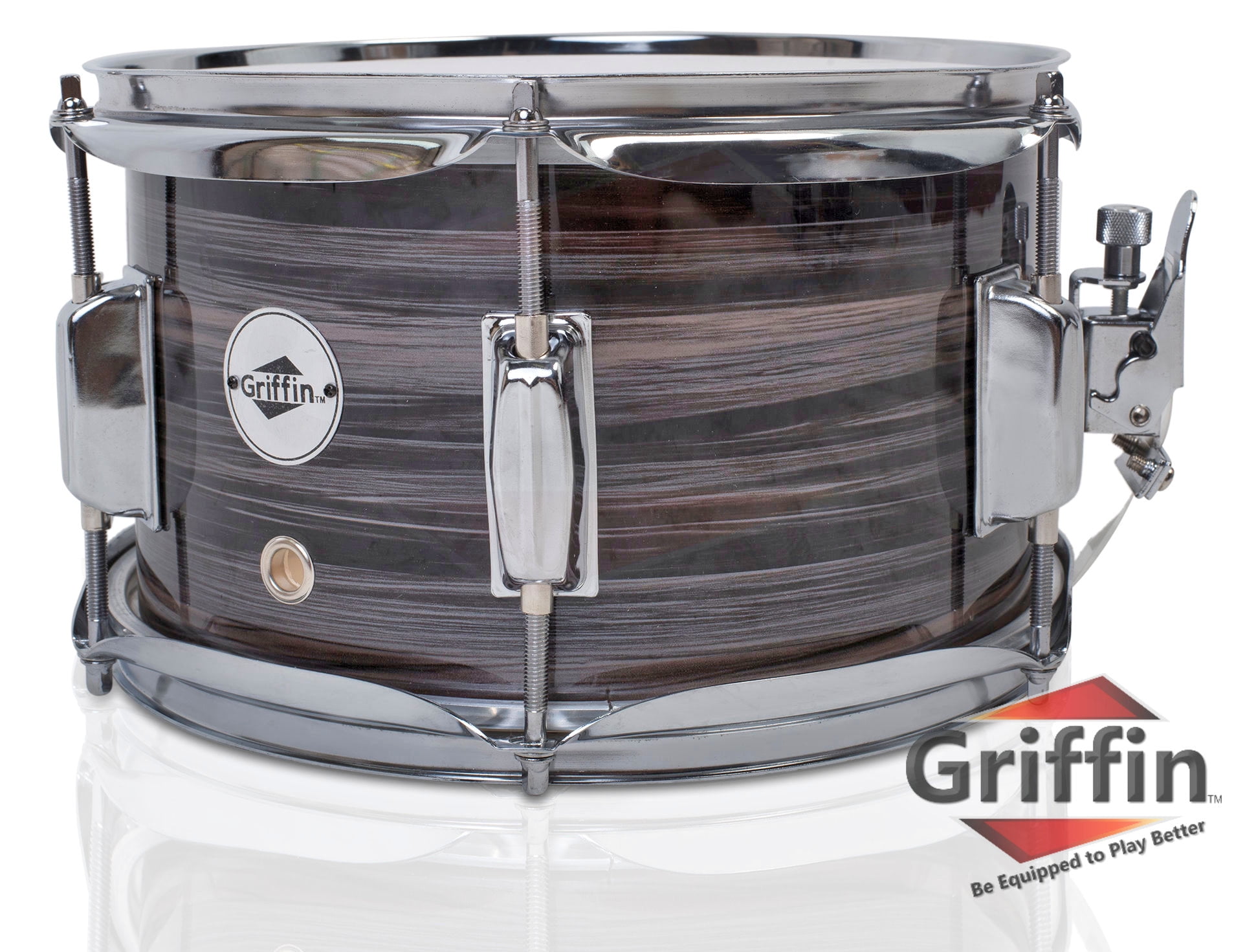 Popcorn Snare Drum by Griffin Firecracker 10" x 6" Poplar Shell with Zebra Wood PVC Soprano Concert Percussion Musical Instrument with Drummers Key and Deluxe Snare Strainer Beginner & Professional