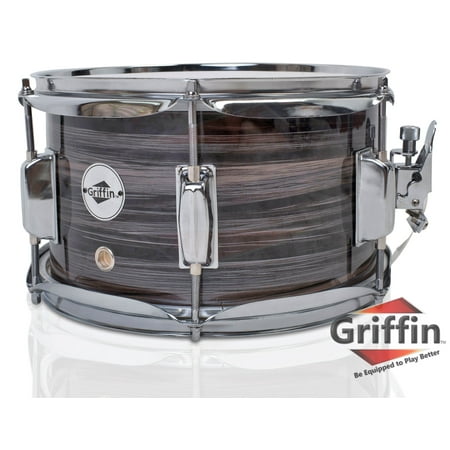 Popcorn Snare Drum by Griffin Firecracker 10" x 6" Poplar Shell with Zebra Wood PVC Soprano Concert Percussion Musical Instrument with Drummers Key and Deluxe Snare Strainer Beginner & Professional