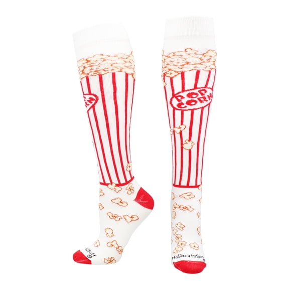 Popcorn Socks Over the Calf Length (White/Scarlet, Medium)