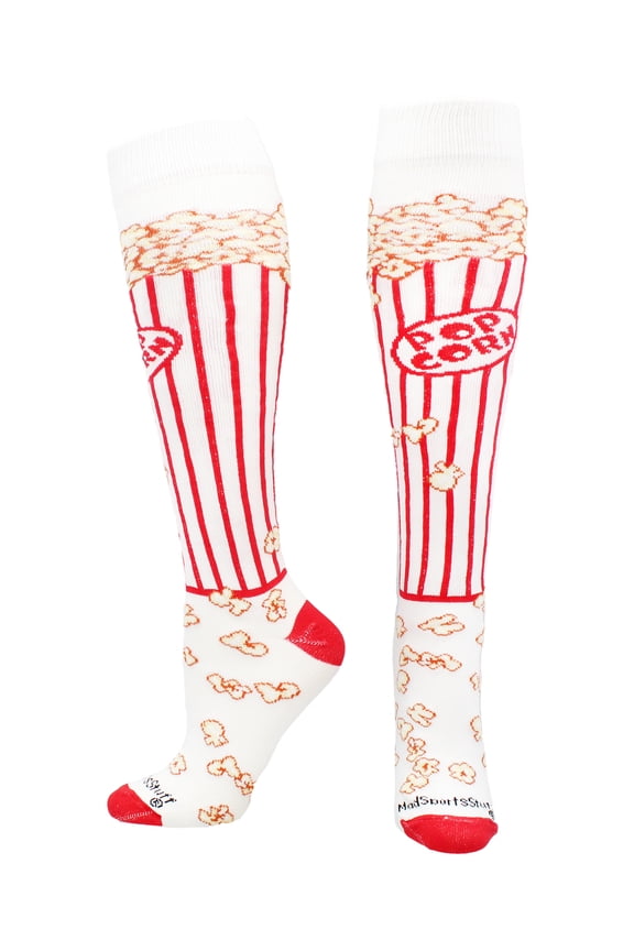 Popcorn Socks Over the Calf Length (White/Scarlet, Small)