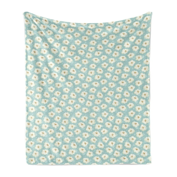 Popcorn Soft Flannel Fleece Blanket, Dream Food of the Movie Night Snacks Tasty Cinema Treats Entertainment, Cozy Plush for Indoor and Outdoor Use, 50" x 70", Eggshell Tan Pale Blue, by Ambesonne