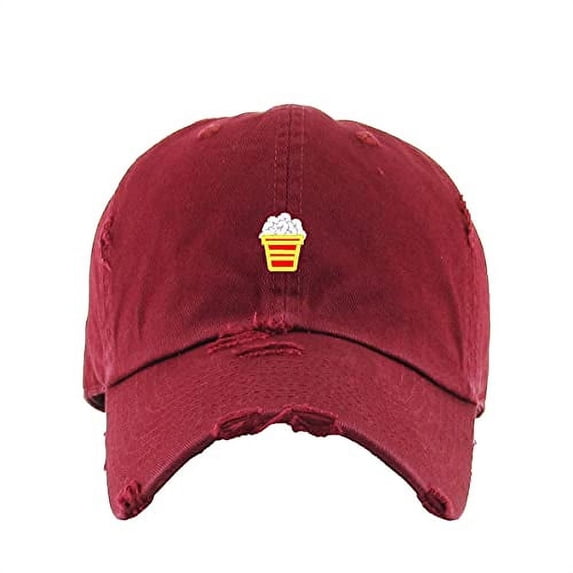 Popcorn Vintage Baseball Cap Embroidered Cotton Adjustable Distressed Dad Hat Maroon