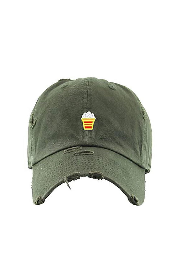 Popcorn Vintage Baseball Cap Embroidered Cotton Adjustable Distressed Dad Hat Olive