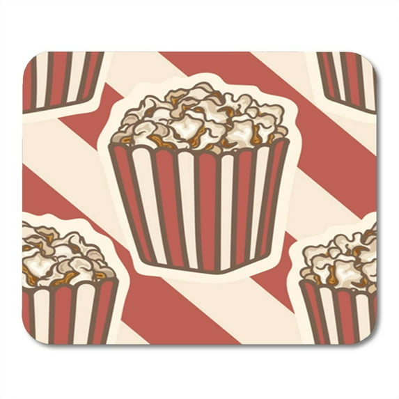 Popcorn in Red Striped Bucket Box Popping White Strip Cinema Mousepad Mouse Pad Mouse Mat 9x10 inch