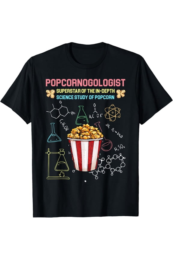 Popcornologist Rockstar The In Depth Science Study Popcorn T-ShirtMen and women, Black T-shirt, size: Extra large