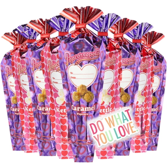 Popcornopolis Gourmet Popcorn - Limited Valentine's Day Edition Pack of 12 Popcorn Mini Cones & Exclusive Inspirational Sticker! Includes 6 Caramel Corn & 6 Kettle Corn Cones.