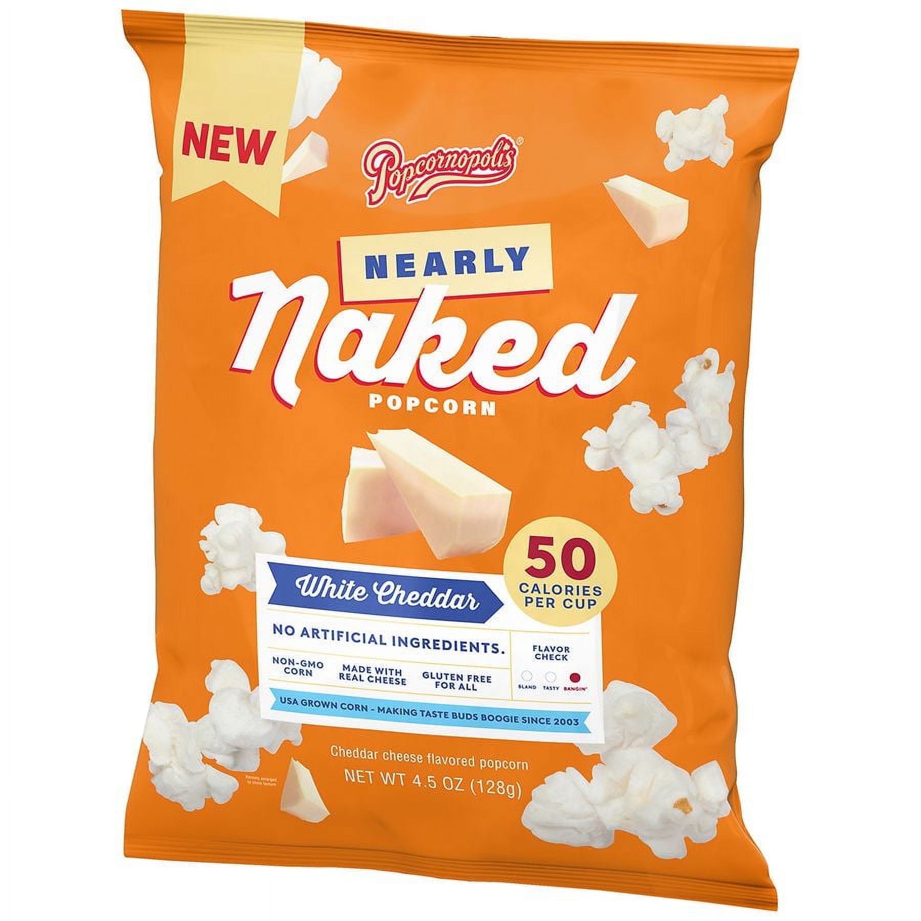 Popcornopolis Nearly Naked Popcorn, White Cheddar 4.5 oz
