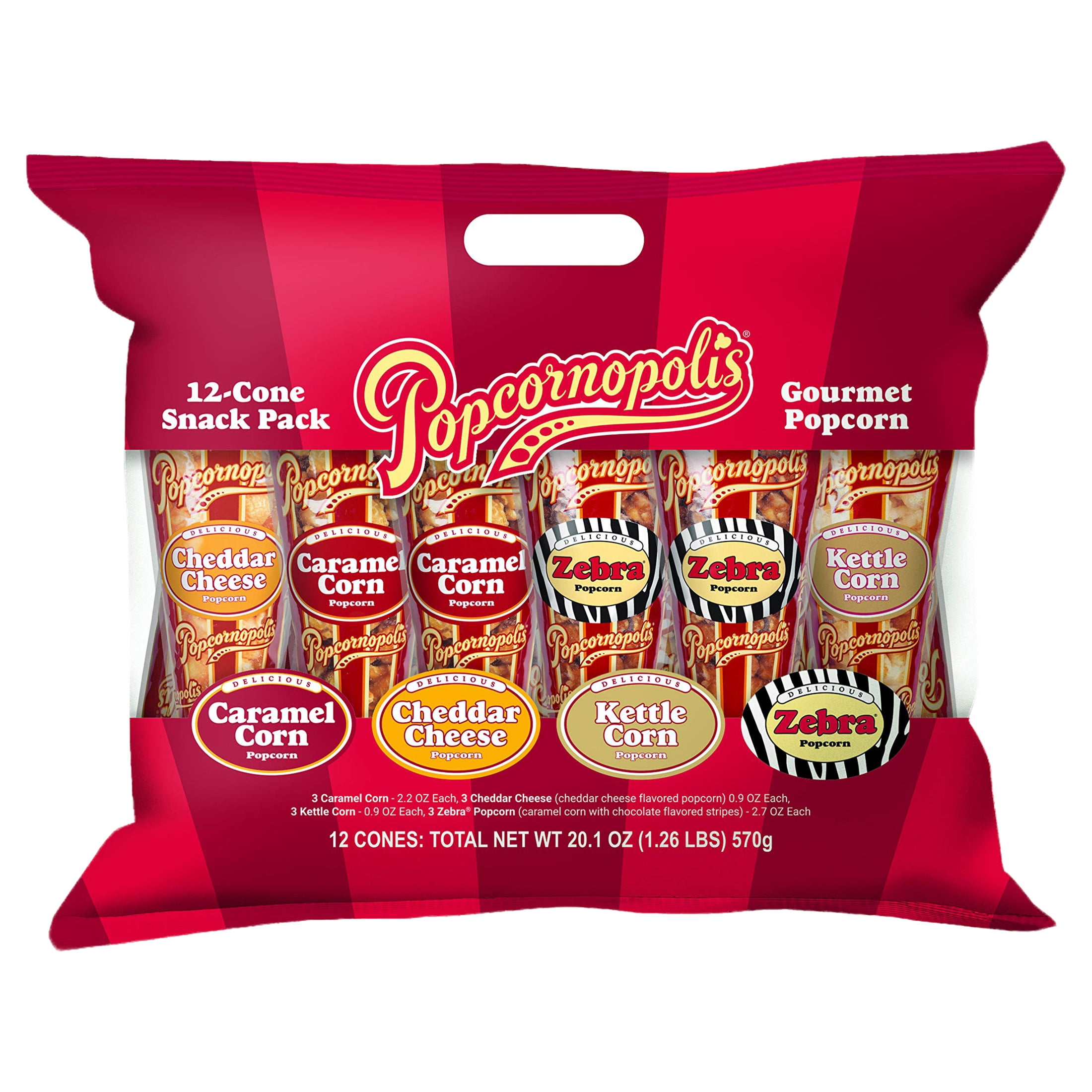 Popcornopolis Popcorn 12 Cone Snack Pack (Gift cone)