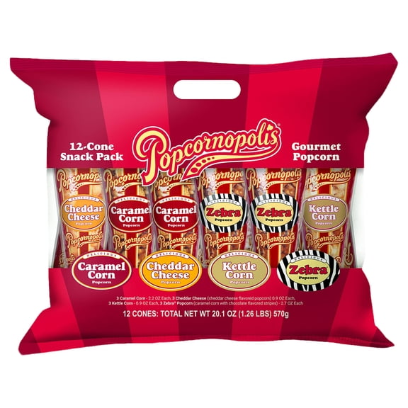 Popcornopolis Popcorn 12 Cone Snack Pack (Gift cone)