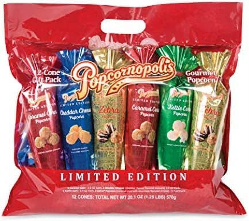 Popcornopolis Popcorn 12 Cone Snack Pack Including Zebra, Cheddar