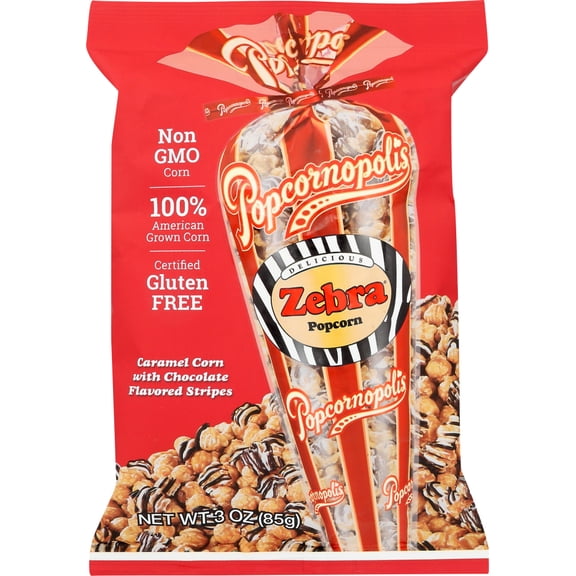 Popcornopolis Zebra Caramel with Chocolatey Stripes Popcorn