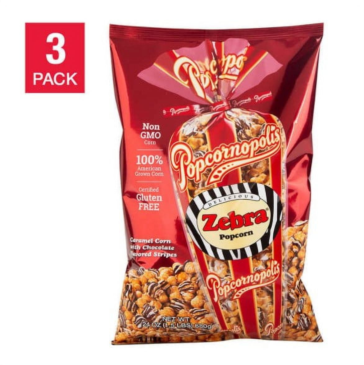 Popcornopolis Zebra Popcorn 24 oz, 3-count
