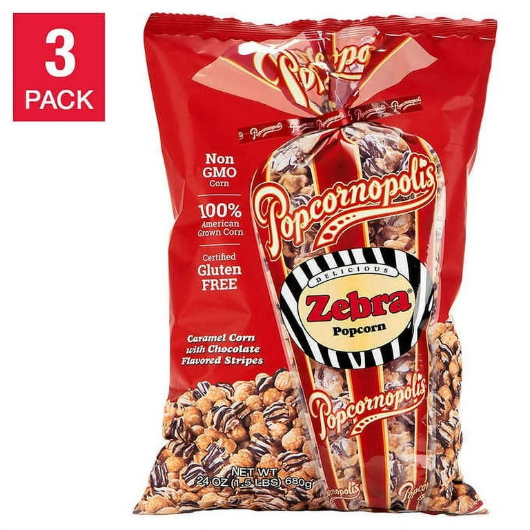 Popcornopolis Gourmet Zebra Popcorn, 24 oz, 3-count, Gluten-Free