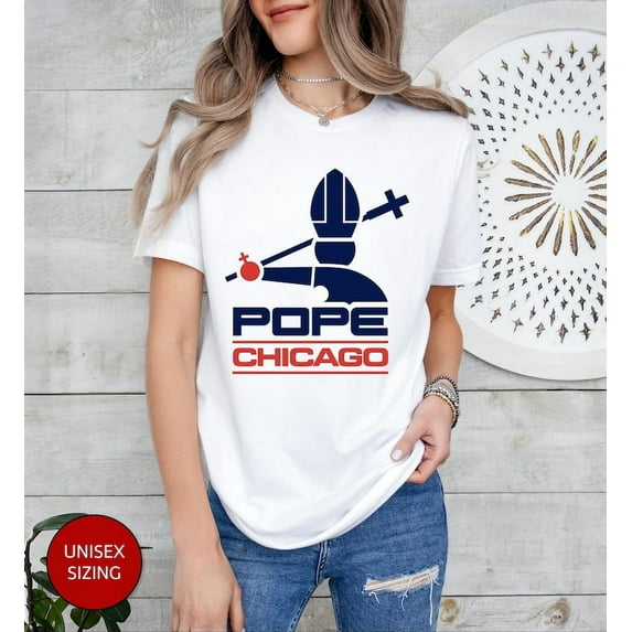 Pope Chicago Unisex T-Shirt, Pope Robert Prevost Shirt,Religious Tee,Pope Shirt, Jesus T-Shirt Gift, Christian Graphic Tee, White, Sox ,white color,size L