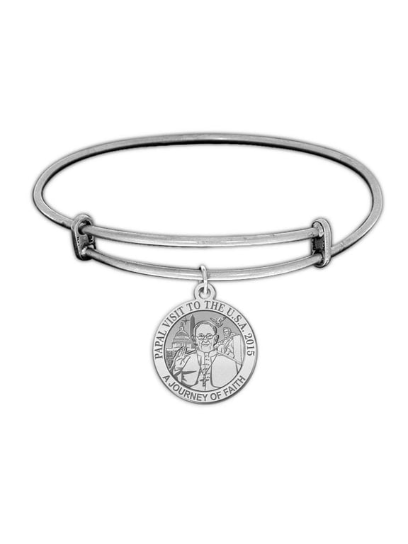 Pope Francis Expandable Embossed Bracelet W/ Papal Visit Washington D.C. 2015 Silver Tone Expandable Bracelet