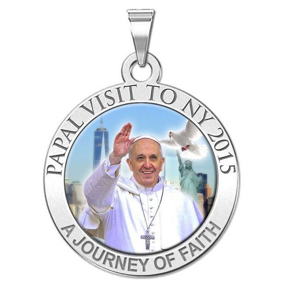 Pope Francis Papal NY Visit 2015 - "a Journey of Faith" Color Laser Medal - 2/3 Inch Size of Dime, Sterling Silver