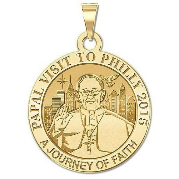 Pope Francis Papal Philadelphia, PA Visit 2015 - "a Journey of Faith" Embossed Medal 1 Inch Solid 14K Yellow Gold