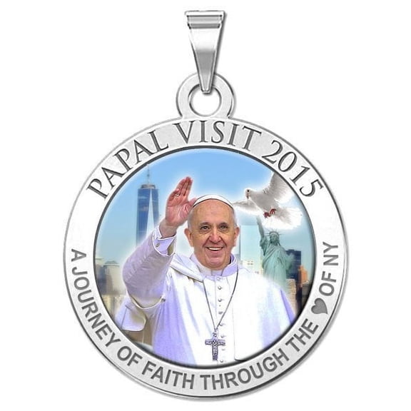 Pope Francis Papal Visit 2015 - "Journey to the Heart of NY" Color Laser Medal 1 Inch Sterling Silver
