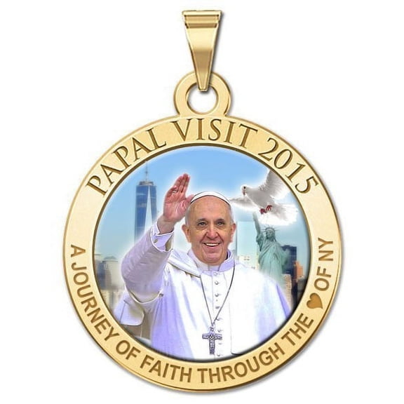 Pope Francis Papal Visit 2015 - "Journey to the Heart of NY" Color Laser Medal 3/4 Inch Solid 14K Yellow Gold