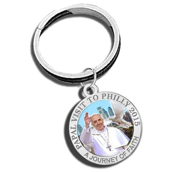 Pope Francis - Papal Visit Philadelphia 2015 Color Religious Engravable Keychain 1 inch x 1 inch Round - Gold Plated