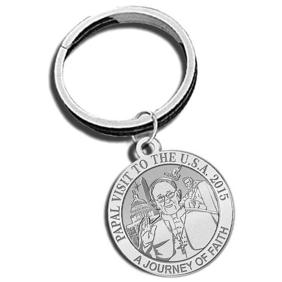 Pope Francis - Papal Visit Washington D.C. 2015 Religious Engravable Embossed Keychain 1 1/4 inch x 1 1/4 inch Round - Gold Plated