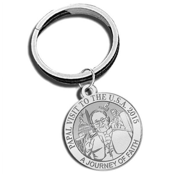 Pope Francis - Papal Visit Washington D.C. 2015 Religious Engravable Embossed Keychain - 1 Inch X 1 Inch Round - Sterling Silver