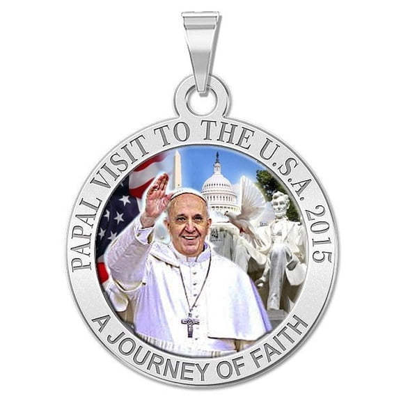 Pope Francis Papal Washington DC Visit 2015 - "a Journey of Faith" Color Medal 3/4 Inch Solid 14K White Gold
