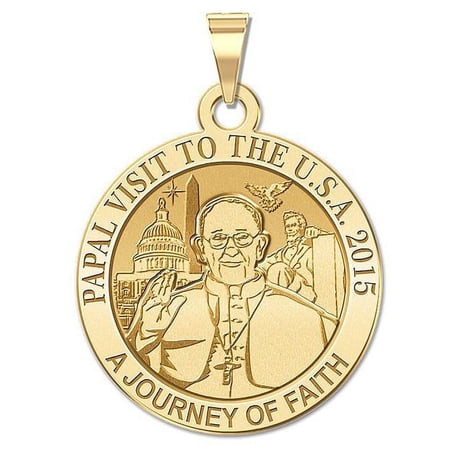 Pope Francis Papal Washington DC Visit 2015 - "a Journey of Faith" Embossed Medal 2/3 Inch Size of Dime, Solid 14K Yellow Gold
