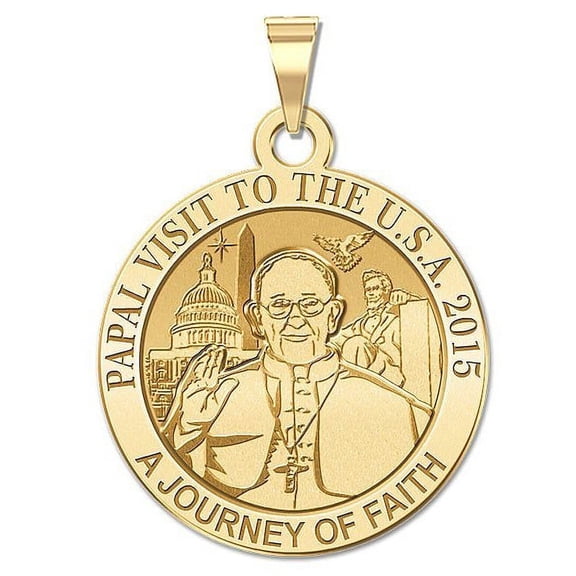 Pope Francis Papal Washington DC Visit 2015 - "a Journey of Faith" Embossed Medal 2/3 Inch Size of Dime, Solid 14K Yellow Gold