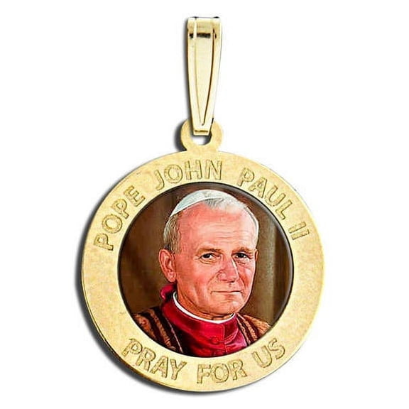 Pope John Paul II Religious Medal Color - 2/3 Inch Size of Dime, Solid 14K Yellow Gold