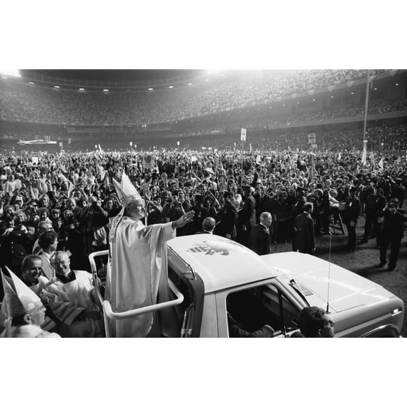 Pope John Paul Ii Waves To Cheering Crowd In New York City'S Yankee Stadium. Oct. 4 History