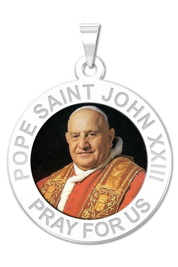 Pope Saint John XXIII Religious Round Medal Color - 2/3 Inch Size of Dime, Solid 14K White Gold
