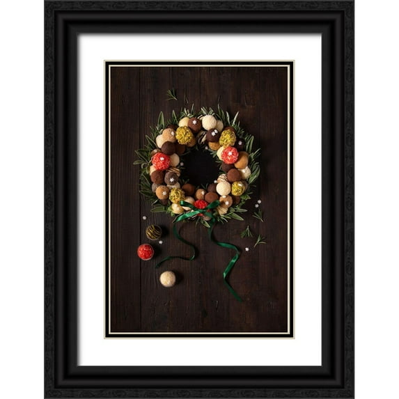 Popescu, Diana 13x18 Black Ornate Wood Framed with Double Matting Museum Art Print Titled - Truffles Christmas Wreath
